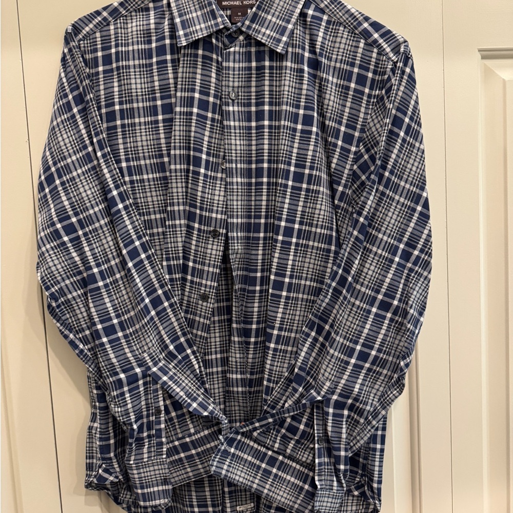 Michael Kors Blue and White Casual Button Down Shirt